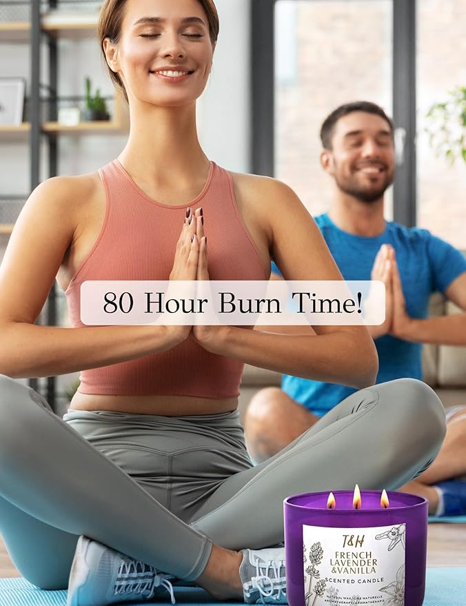 Lavender Vanilla 3-Wick Soy Candle | 80 Hour Burn | 15.8 oz Aromatherapy Scented Candle for Home | Calming Floral Scent | Gift Ready