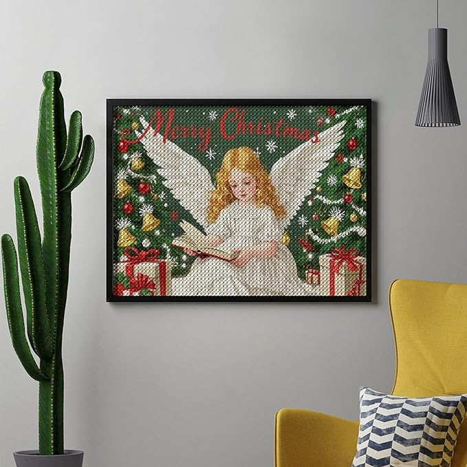 AIVKIEJK Diamond Painting Kits for Adults - Merry Christmas Angel Welcome Painting DIY 5D Full Drill Diamond Dots Paintings with Diamonds Gem Art and Crafts Home Decor 12"x16"
