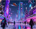 EnLvYY Cyberpunk Christmas Paint by Numbers for Adults, DIY Acrylic Painting Kit for Beginners, Futuristic City Neon Lights Winter Scene Wall Art, Gift for Teens and Adults,8X12IN Framed