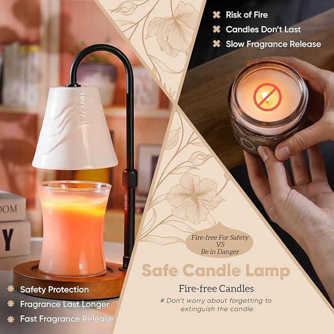 Candle Warmer Lamp with Timer,Dimmable Electric Fragrance Wax Warmer,Elegant Home Decor Melt Warming Heater As Birthday Gifts for Women Mom Jar Candle Lovers,Friends Use in Bedroom(Adjustable Height)