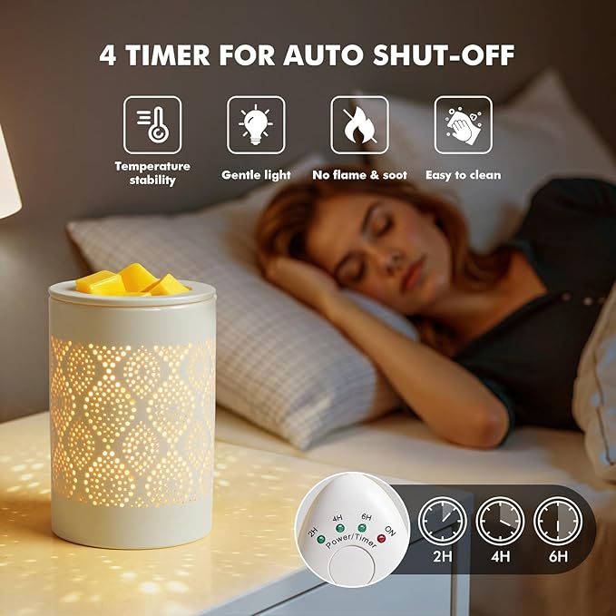 Bobolyn Wax Melt Warmer with Timer Ceramic Electric Candle Warmer Lamp with Timer and Dimmer for Scented Melts Wax Burner Fragrance Wax Melter for Home Office Bedroom Decor Gift for Mom Women