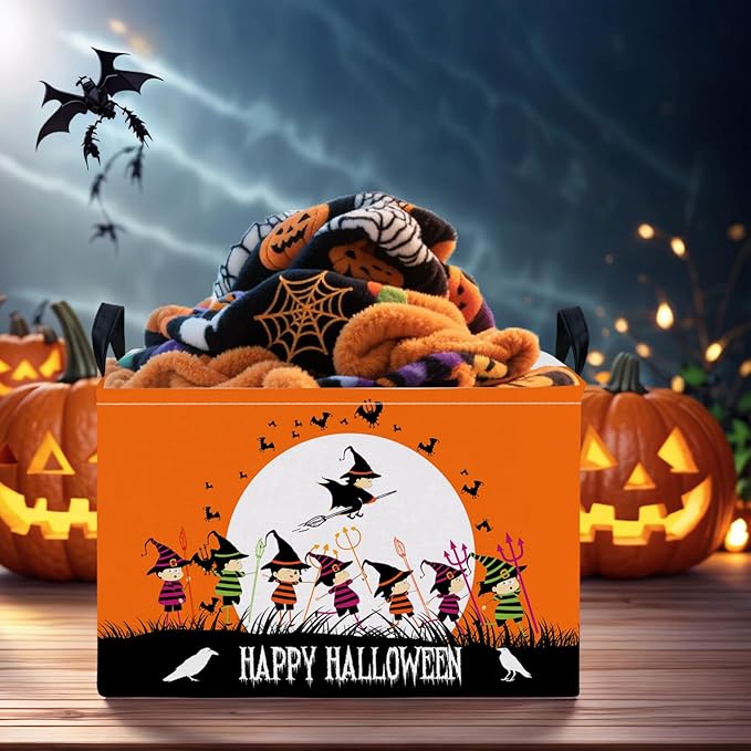 Halloween Basket Gift Cute Pumpkin Ghost Parties Decor Kid Trick or Treat Basket for Boys and Girls Rectangular Storage Bin Box (Witch)