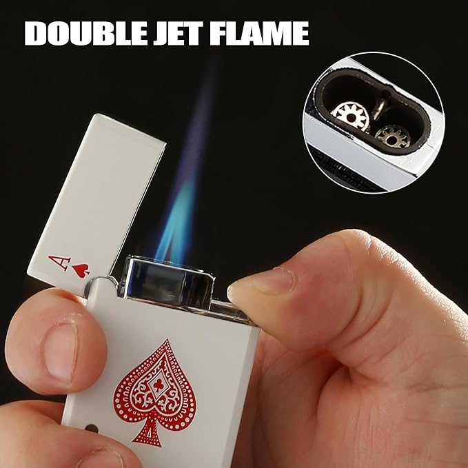 Ace Classic Butane Torch Lighter, Refillable Card Lighter with Double Jet Flame and Visible Window, Ideal Gift for Men and Women, 1-Year Warranty, Without Butane(Black+White)