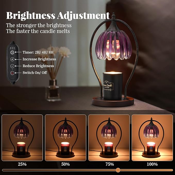 GOODBUY Candle Warmer Lamp, Dimmable Candle Warmer with Timer, Vintage Candles Wax Warmers for Jar Candles Birthday Gifts for Women, Mom, Home Decor for Bedroom Living Room, Purple Black
