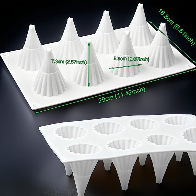 3D Christmas Tree Silicone Molds Large Christmas Molds Xmas Tree Pan Silicone Mold 8-Cavity Christmas Cake Mold for Mousse Cake Muffin Baking Jello Chocolate Ice Cube Soap Candle Lotion Bar Bath Bomb