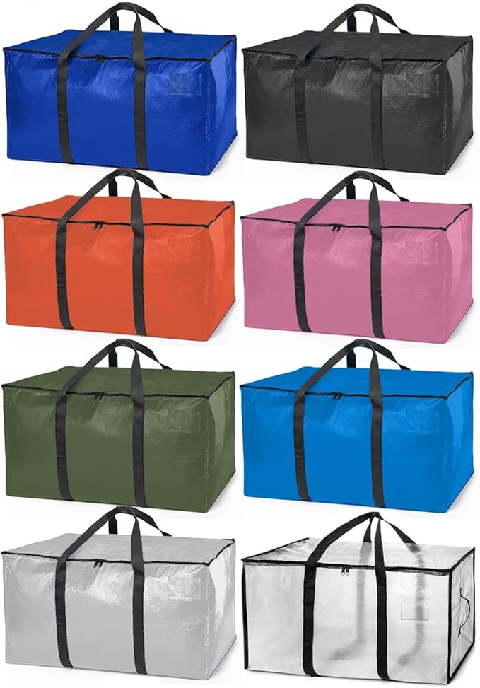 ClearSpace Oversized Moving Bags or Storage Bag – Large Moving Boxes with Backpack Straps, Zippers & Handles – Heavy-Duty Packing Bags for Moving, College Dorm, Christmas Decorations, 8 Pack