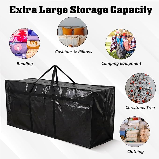 Windyun 4 Pack 142 Gallon Extra Large Moving Bags XXL Heavy Duty Storage Bag with Strong Zipper Handle Jumbo Big Tote Box Foldable for College Dorm Travel Clothes Duffle Blanket Pillow(Black)