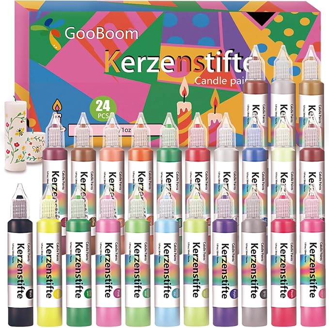 GooBoom Candle Wax Pen, 24-Color Candle Painting kit for DIY Projects, Birthday Party, Special Occasions Create Colorful Candles, Acrylic Paints Safe and Non-Toxic(30ML/1.01OZ)