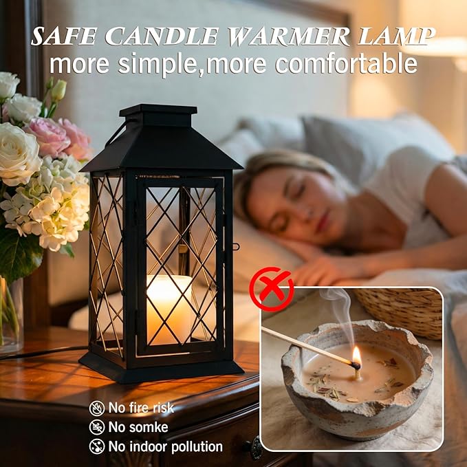 Candle Warmer Lamp Morden Farmhouse Lantern, House Warming Gifts New Home Décor Vintage Black Large Lantern Candle Lamp Warmer for Jar Candles