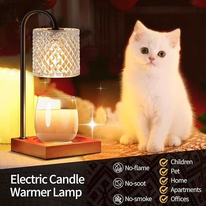 TigQiang Candle Warmer Lamp, Candle Lamp Wax Warmer, Timer & Dimmer 7-Levels, Fits Cup Jar Candle, Top Melting, Crystal Heater Lamp for Scented Wax, Elegant Home Decor, Clear & Brown