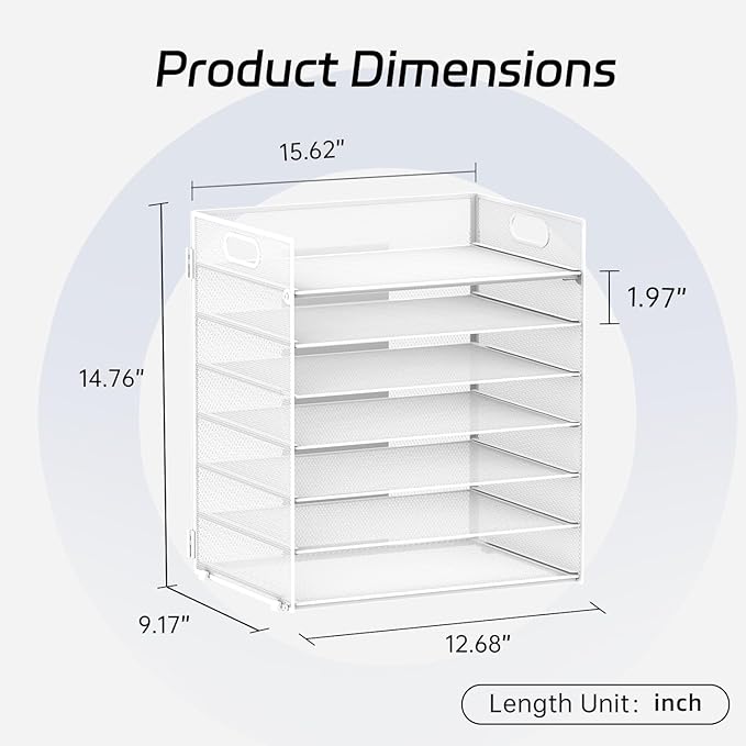 7 Tier Paper Organizer - Mesh Desktop File Holder with Handles for Office School Desk, Black (White)