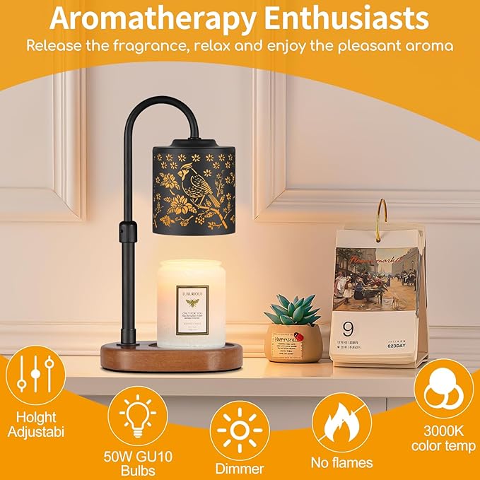 Dimmable Candle Warmer Lamp with Timer Adjustable Height for Scented Jar Candles Electric Candle Wax Melt Warmer for Home Decor Christmas Birthday Gifts for Women Mom(Cardinal)