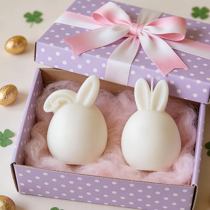 52Pack Easter Silicone Candle Molds Set, Including 50 Candle Wicks and 2 Bunny Mold for Soap Making, Handmade Egg Rabbit Art Craft Gift and Easter Home Decor