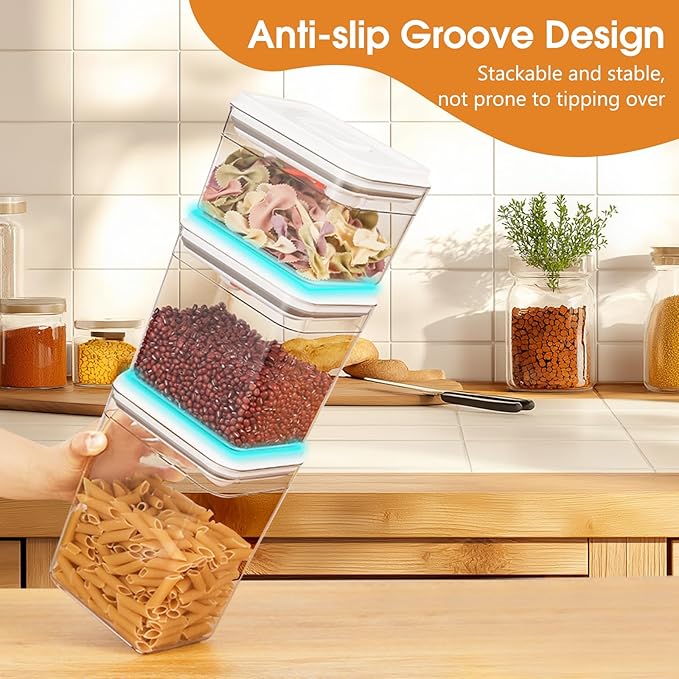 Airtight Food Storage Containers Set with Lids, Top Pop Cereal Container with One Button Control, BPA-Free Stackable Food Containers for Cereal Snack Coffee Sugar (4 Pack-2.3Qt, 1.7Qt, 1.0Qt, 0.7Qt)