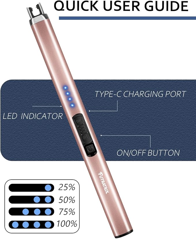 Electric Candle Lighters Arc Windproof Flameless USB Rechargeable Lighter for Cooking BBQs Fireworks 2 Packs Blue&Rose Gold