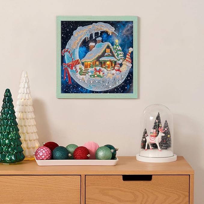 Diamond Art Painting Kits for Adults, Christmas 5D Special Shape Diamond Art Kits for Beginners, Crystal Rhinestones Diamond Art Painting for Home Wall Decor Gift 12×12 inch, Moon Christmas House
