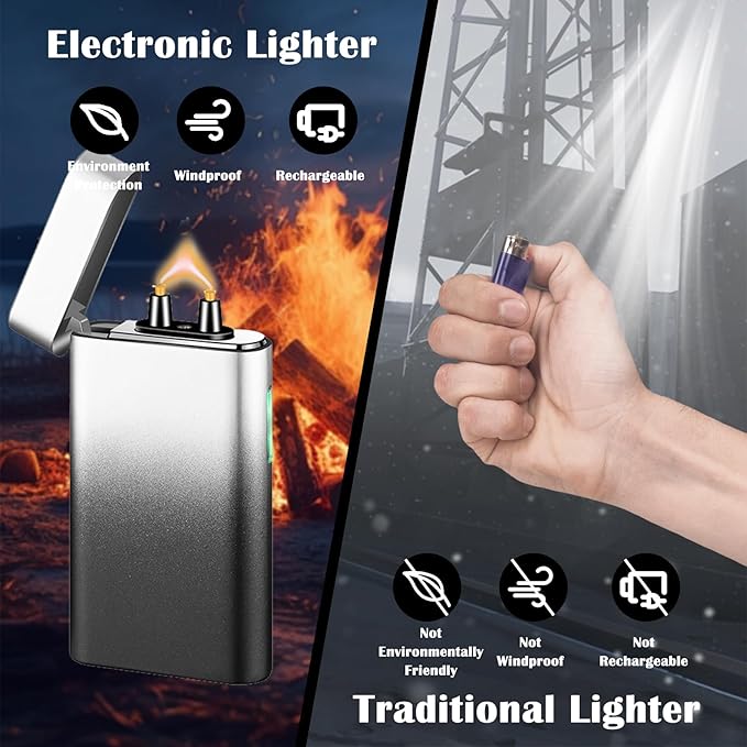 Plasma Lighter Rechargeable USB C Electric Torch Lighter Big Arc Electric Lighters Dual Flame Cool Lighters with Upgrade Battery Safety Switch for Candles, Fireworks, Incense (Blackwhite)