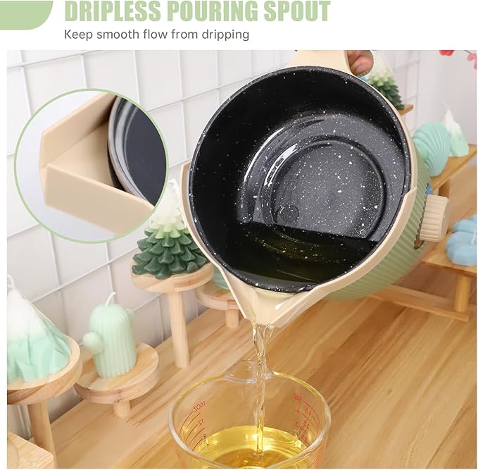TOAUTO 3Lbs Green Wax Melting Pot Handheld Candle Melting Pot with Two Power Adjustment Easy Pouring Spout Non-Stick Coating for Candle DIY Hobbyist