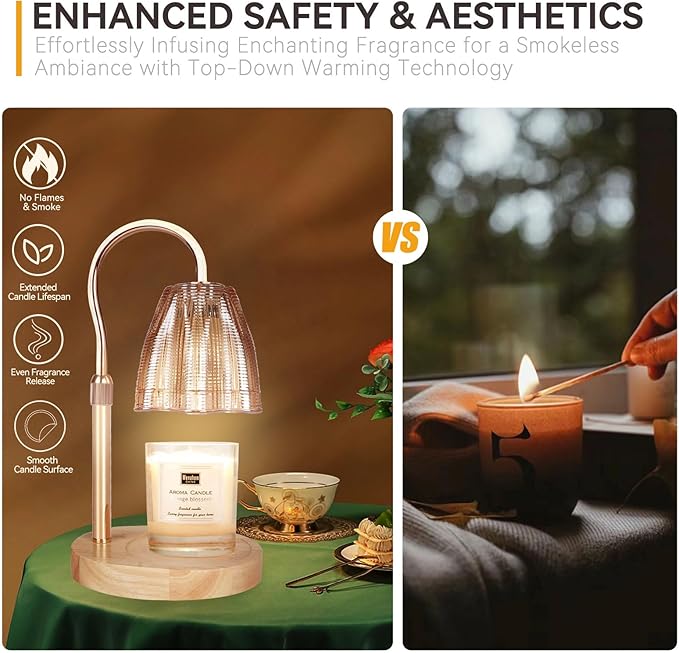 TOACSUCP Candle Warmer Lamp with 3 Bulbs, Adjustable Height Dimmable Candle Warmer with Timer, Compatible with Large Jar Candles, Candle Lamp with Charming Gift Box Ribbon for Her/Him