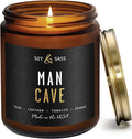 Man Cave Candle I Scented Black Candles for Men - Rich Teakwood & Tobacco Soy Wax Mens Candle - Infused w/Essential Oils | Masculine Manly Candles for Men I 50Hr Burn, 9oz I Non Toxic I Made in USA