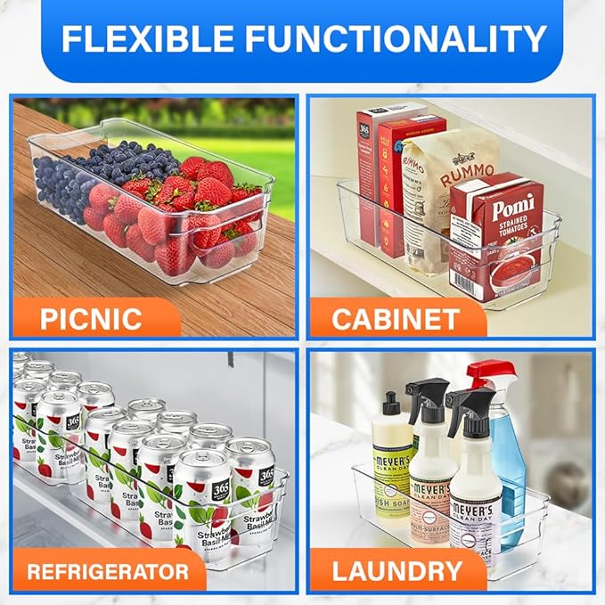 Lifemaster Pantry Organizers and Storage Bins - Stackable Clear Bins for Kitchen and Freezer, Snack Pantry Organizer, Refrigerator Storage Solutions, Multi-Purpose Kitchen Storage Bins - 2 pack