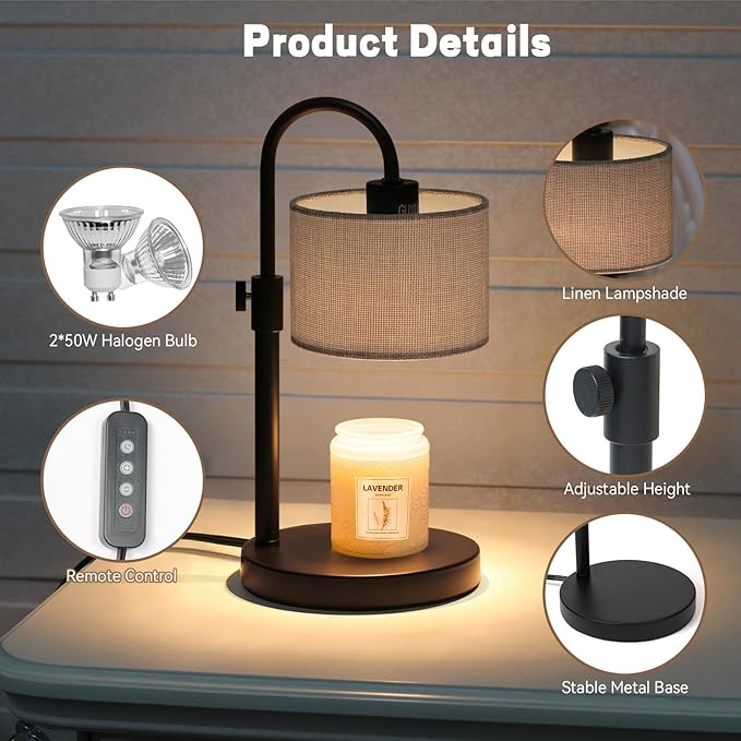 FINCMY Candle Warmer Lamp with Timer, Dimmable Candle Wax Warmer Candle Lamp with 2 Bulbs, House Warming Gifts Birthday Gifts for Women Bedroom Home Decor (Gray-Upgraded)