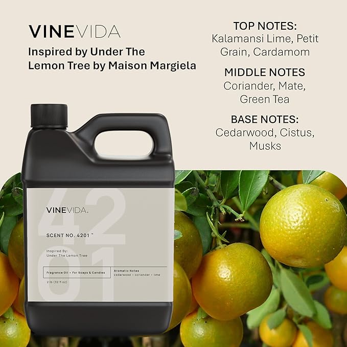 VINEVIDA [32 Oz] Scent NO. 4201 Inspired by Under The Lemon Tree | Premium Fragrance Oil for Candle Making & Soap Making | Candle Scents for Soy Wax | Scented Oils for Car Freshies & Bath Products