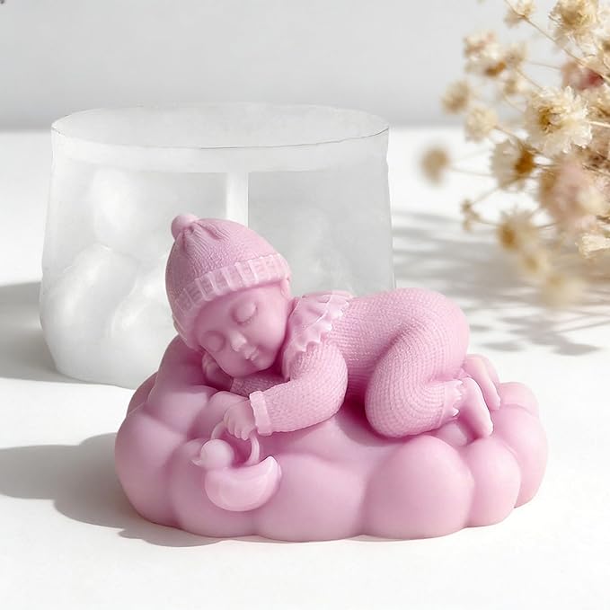 Sleep Baby Shape Cylinder Candle & Resin Mold - Resin Casting Silicone Molds for Home Decor & Candle Making Wave Spiral Mold