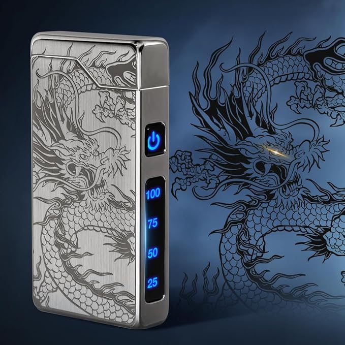 LcFun Electric Lighter - USB Rechargeable, Dual Arc Plasma Lighter, Windproof Flameless Lighters, Electronic Lighters with LED Battery Indication Gifts for Men Boyfriend Husband (Dragon Black)