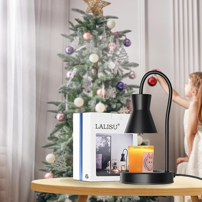 LALISU Candle Warmer Lamp with Timer and Dimmer, Vintage Electric Melter Candle with 2 Bulbs, Melter Scented Height Adjustable Compatible with Jar Candles, House Warming Gifts (Black)