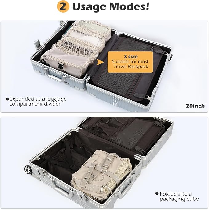 TABITORA Travel Luggage Organizer Hanging Packing Cubes Portable Hanging Shelves Carry on Closet for Suitcase with 2 Hooks,Collapsible(Black,M)