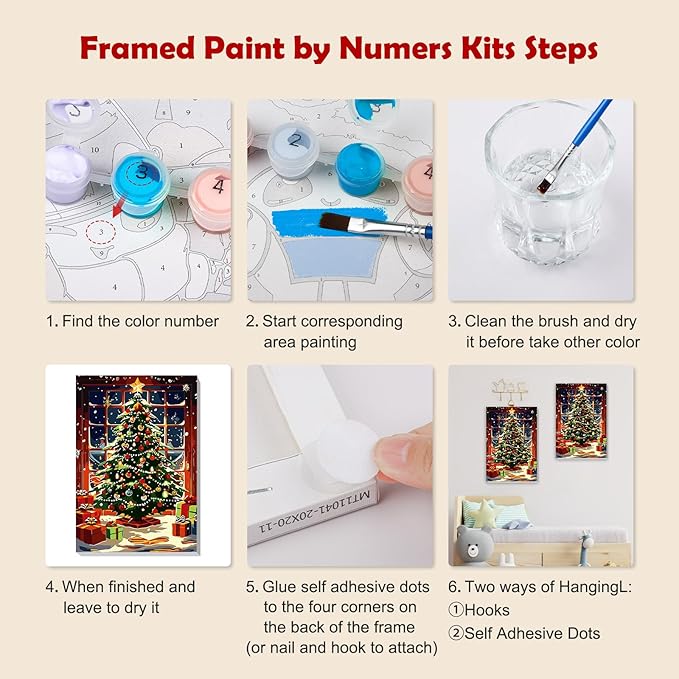MOGTAA Christmas Paint by Numbers Kit for Adults Beginners with Frame, Christmas Tree Adult Paint by Number Kits on Canvas with Easel, Easy DIY Oil Painting Kits for Home Decor, 8x12in