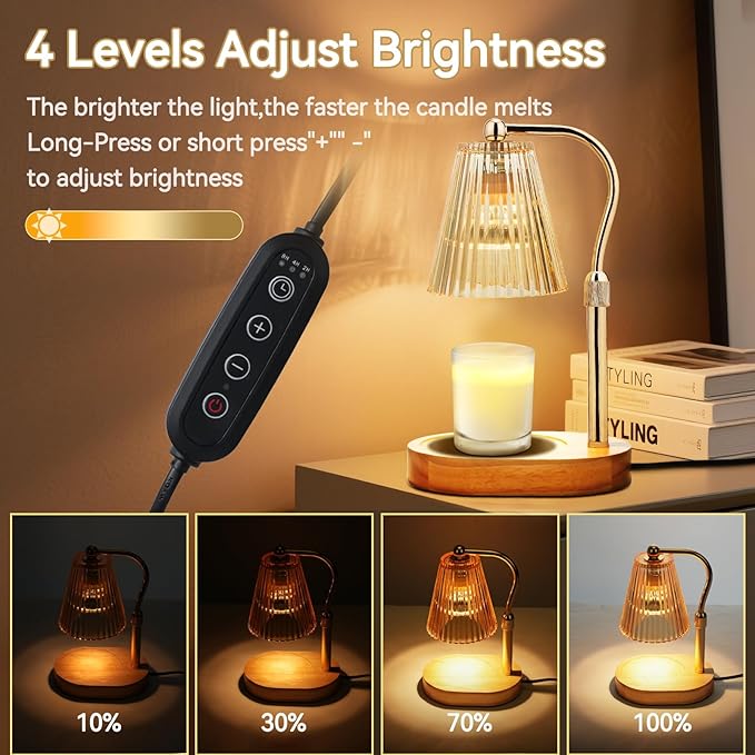 Candle Warmer Lamp with 2Bulbs, Adjustable Height Dimmable Wax Warmer with Timer, Wax Melt Warmer with 4 Brightnes, Candle Warmer Light for Mothers Day/Birthday Gifts