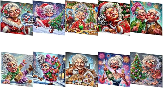 Christmas Greeting Cards Diamond Painting Kit 10PCS DIY Holiday Rhinestone Art Handmade Cards Set for Home Wall Decor and Office Display