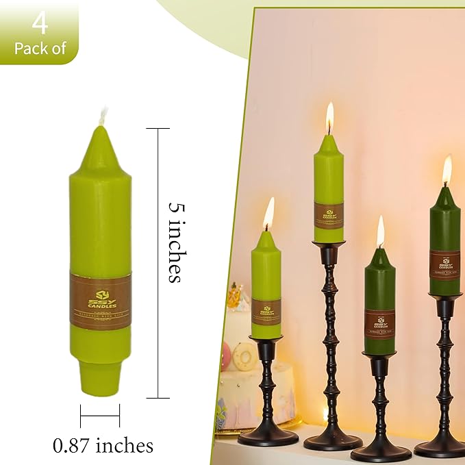 Olive Green & Grass Green Candles 5 inch Short Candle Unscented Taper Candles Ideal as Dinner Candles Smokeless Long Burning Candlesticks for Weddings Dinner Party Home Decor