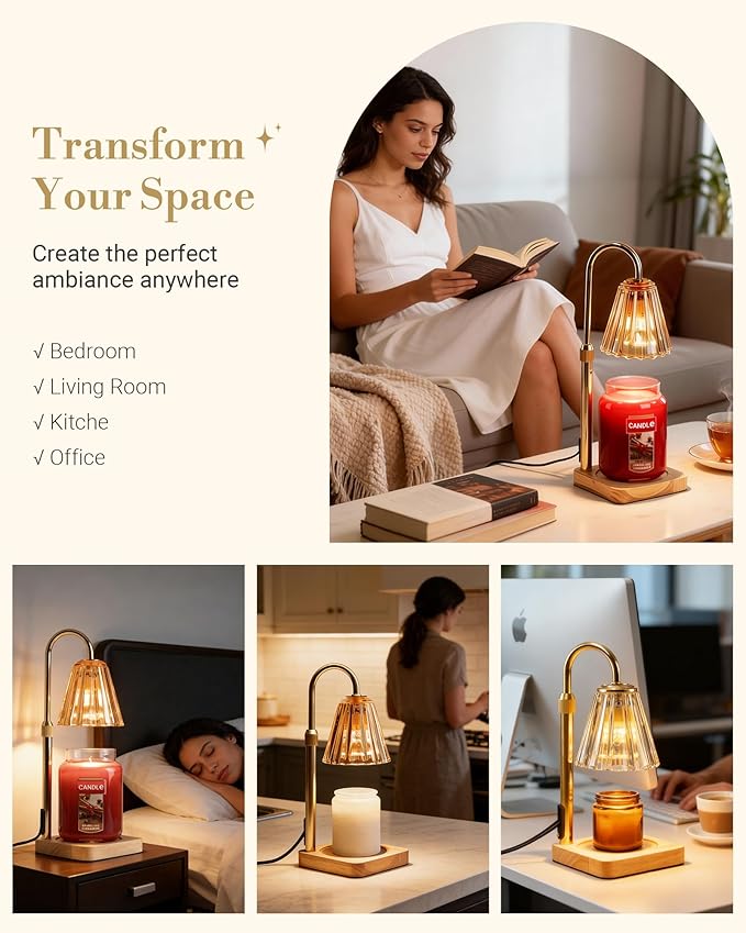 Marycele Candle Warmer Lamp with Timer for Yankee Candles, Adjustable Height Wax Melt Warmer, Birthday Gifts for Mom Women Sister, Vintage Amber Glass Lamp, Thanksgiving Decorations for Home Decor
