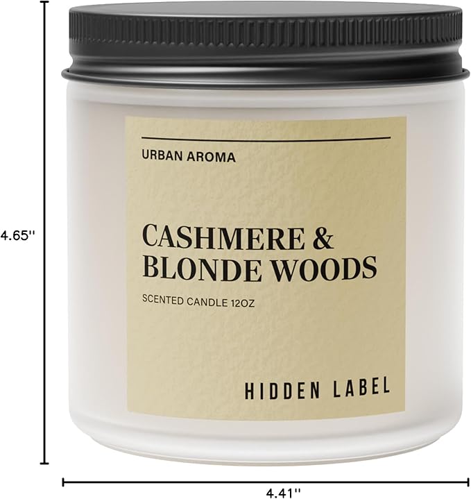 Cashmere Blonde Woods Soy Candle, 12oz Natural Soy Wax, 2 Wick Aromatherapy Candles for Home Scented, 70Hours Clean Burn, Non Toxic, Long Lasting, Gifts for Women, Men, Stress Relief, Relaxation