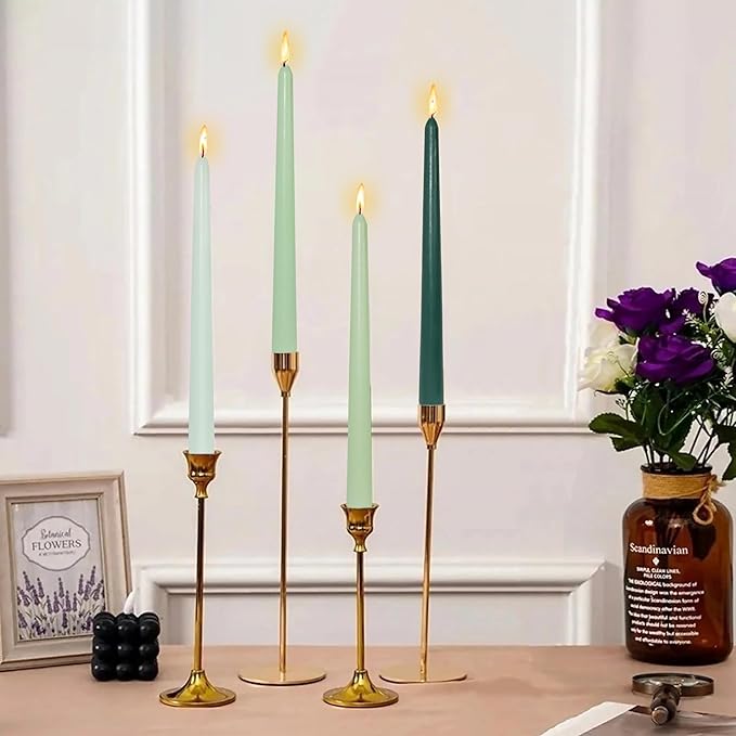 Dripless Handmade Gradient Green Taper Candles Green Tea Scented Long Lasting Smokeless Aromatherapy Candles 10 Inch Elegant Tall Candlesticks for Home Décor Wedding Gift