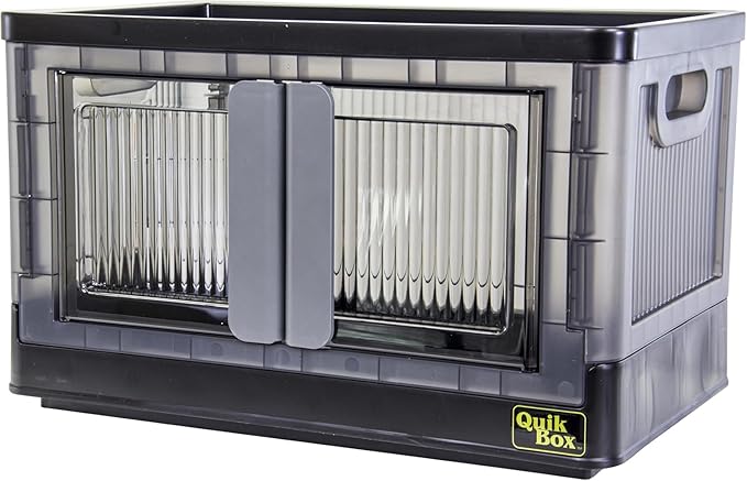 FELICON 8.4 Gallon 1 Pack Stackable Storage Bins with Lids,Doors,Wheels,Collapsible Organizer Foldable Container,Wardrobe Closet for Bedroom Living Room Neat,Dorm,Organized Homes(Black)