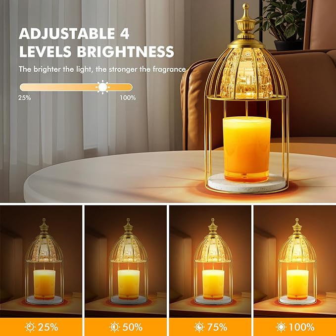 Candle Warmer Lamp with Timer & Dimmer - Vintage Electric Wax Melter for Scented Jar Candles, Aroma Night Light and Home Decor Gift for Women, Housewarming, Birthday, Christmas