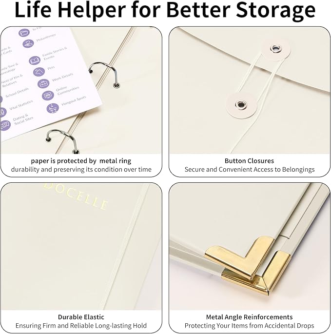 3-Ring Important Document Organizer Life File Manager with Labels Folder Organize Sturdy Hardboard Expanding Pockets for Important Papers, Passports, Letters, Birth Certificates