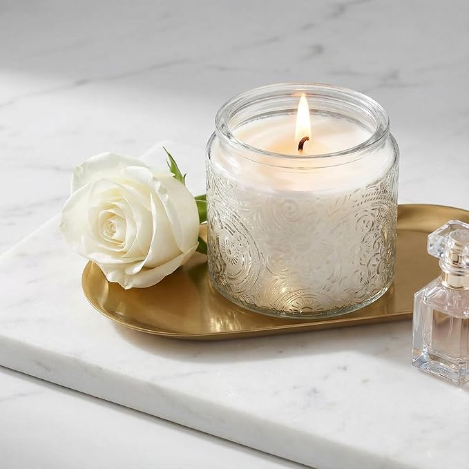 9-Pack 10 oz Sun Moon Star Embossed Glass Candle Jars with Mirror Lids and Labels - Unique Clear Candle Containers with Lids for Candle Making