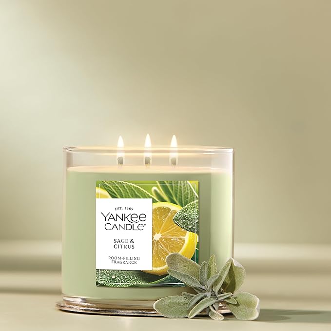 Yankee Candle Sage & Citrus, Scented Candle, 14.5oz 3-Wick Candle Jar with up to 40 Hours Burn Time, Giftable