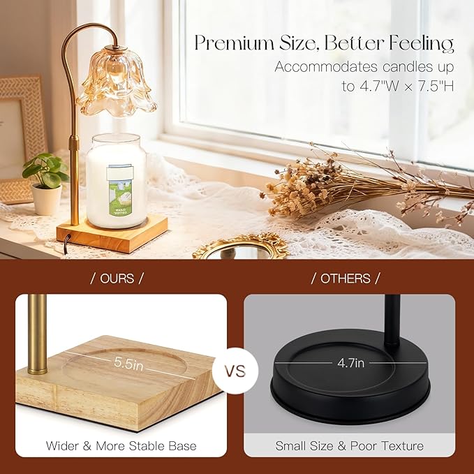 Candeldo Candle Warmer Lamp with Timer: Flower Gold Candle Lamps Height Adjustable Wax Melt House Warming Gifts New Home Decor Mothers Day Birthday Gift for Women Mom