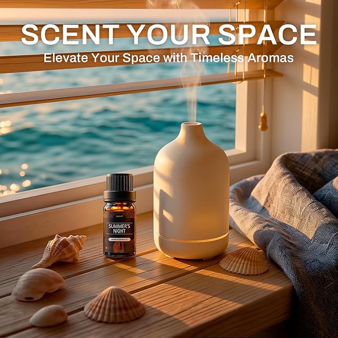 Summer Essential Oils for Diffusers for Home, 6X10ml Fragrance Oils Set, Aromatherapy Oils for Candles Making - Coconut, Pineapple, Beach, Breeze, Lemon, Summer Night | Gift Set for Women, Home, Spa