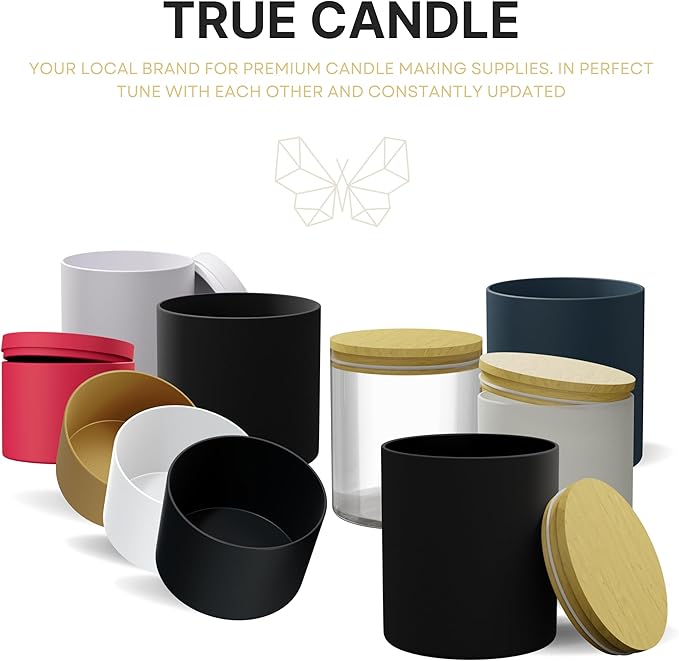 True Candle Tins for Making Candles - 24 Pack of 8 oz Black Candle Containers Bulk 8oz - Empty tins with lids for Candles - Premium Metal Jars, DIY Vessels | Painted Outside and Inside | RED