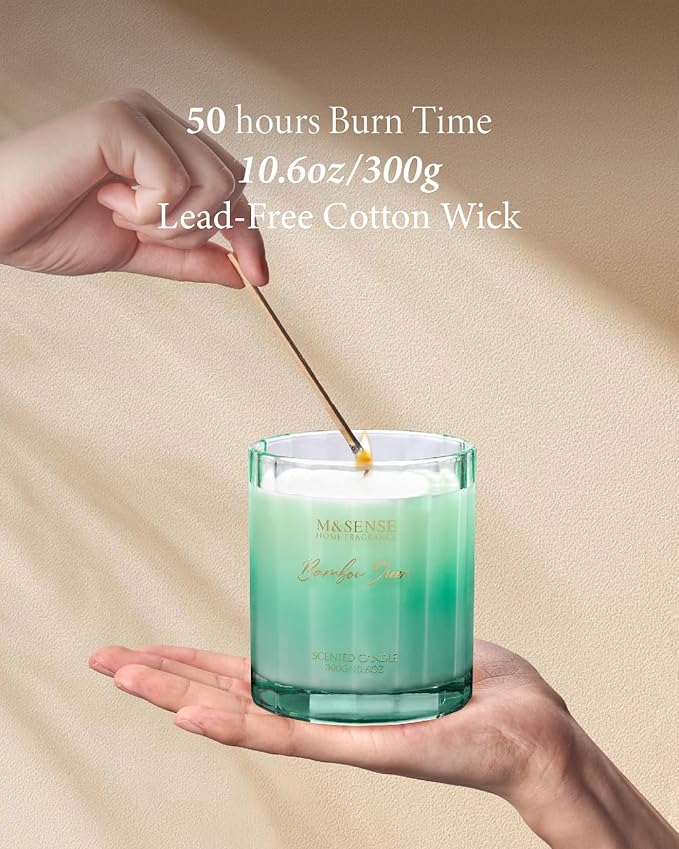 M&SENSE Bamboo Candle for Spring Scented 10.6oz 60H Burn Time, Natural Soy Wax Aromatherapy Candle Highly Scented Long Lasting, Home Fragrance Housewarming Gifts New Home Gift Ideas