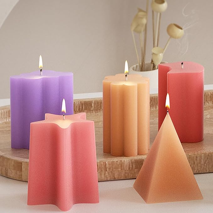 6 Pack Candle Molds for Candle Making, Moldes para Velas, Pillar Candle Mold, 3D Geometric Shape Silicone Candle Mold for DIY Scented Candle, Soy Wax, Cake, Soap, Resin Casting Craft Making