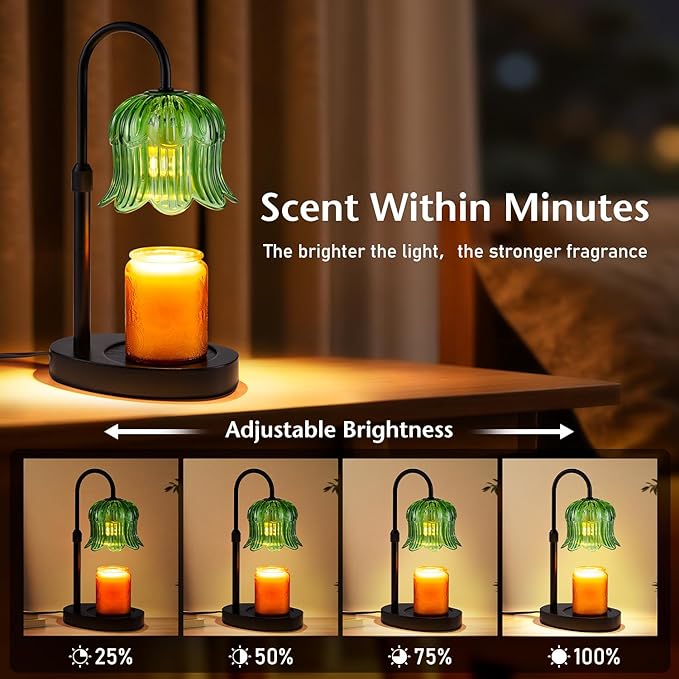 Warlisou Adjustable Candle Warmer Lamp with Timer - Green Lampshade + Black Base
