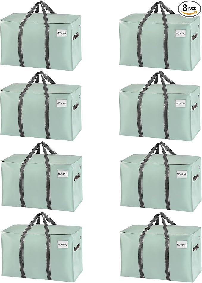 VENO 8 Pack Heavy Duty Moving Bags, Extra Large Storage Bags with Reinforced Handles & Strong Zippers, Foldable & Reusable Moving Box Alternative for Clothes & Dorm Storage